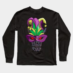 Evil Mechanical Skull In Mask Tee Carnival Party Mardi Gras Long Sleeve T-Shirt